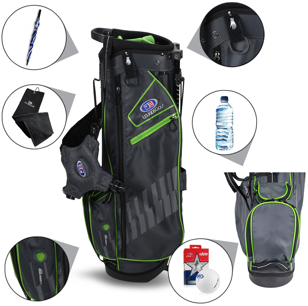 2022 U.S. Kids Golf UL57 (145 cm) WT15-s Junior Standbag, grün/grau