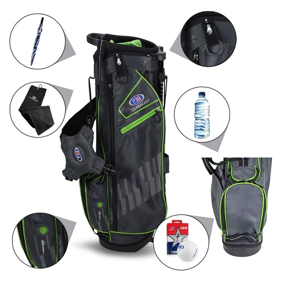 2022 U.S. Kids Golf UL57 (145 cm) WT15-s Junior Standbag, grün/grau