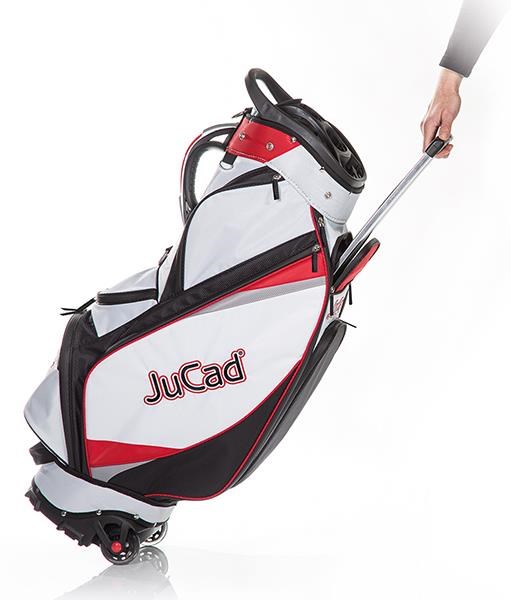 JuCad Bag To Roll Cartbag mit Rädern, schwarz/weiss//rot