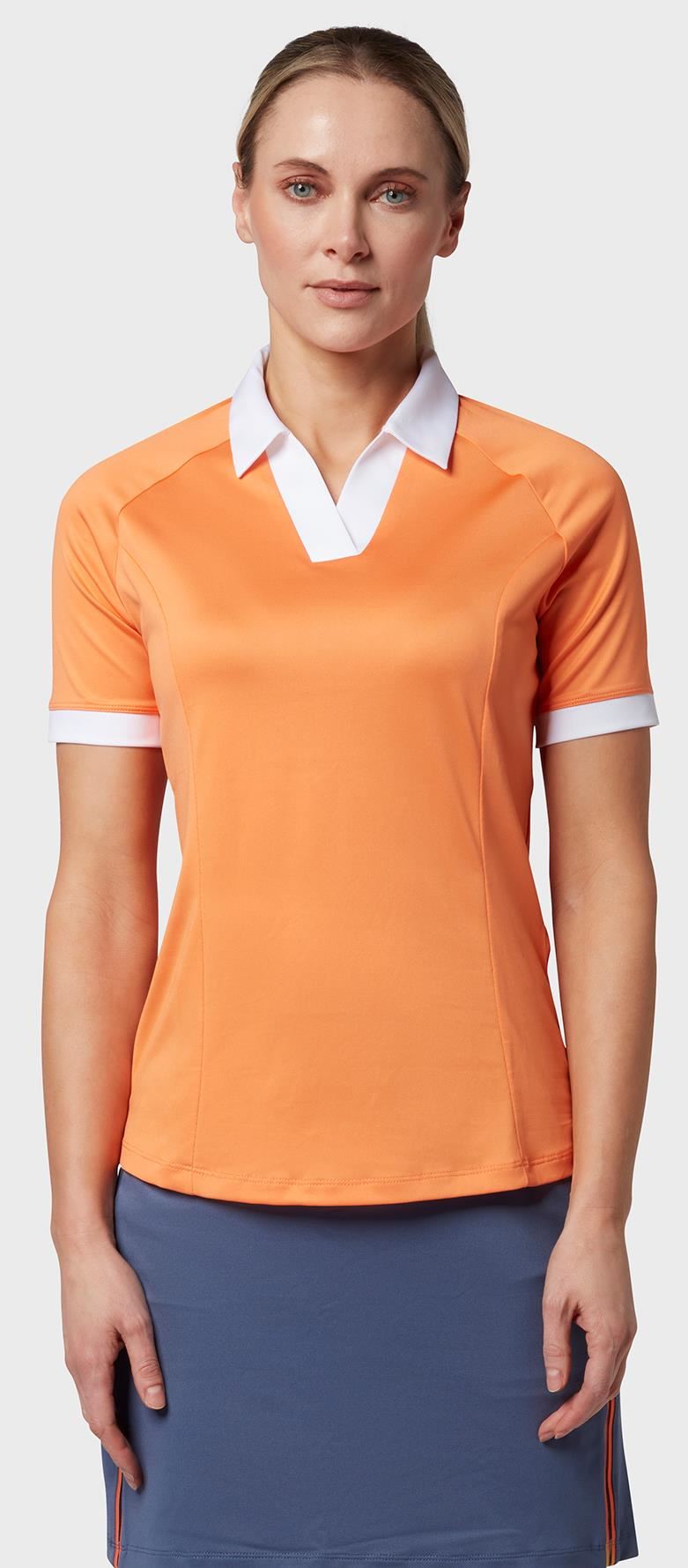 Callaway V-Placket Colorblock Sleeveless Damen Poloshirt, nectarine