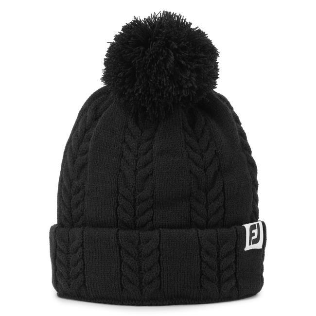FootJoy Cable Knit Bobble Damen Wintermütze, schwarz