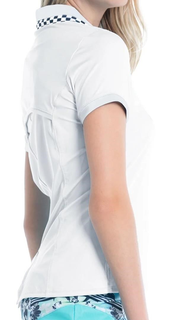 Lucky in Love Geo Mod Notch Damen Poloshirt, weiss