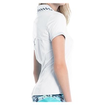 Lucky in Love Geo Mod Notch Damen Poloshirt, weiss