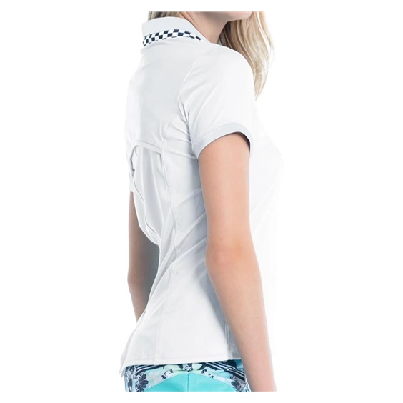 Lucky in Love Geo Mod Notch Damen Poloshirt, weiss