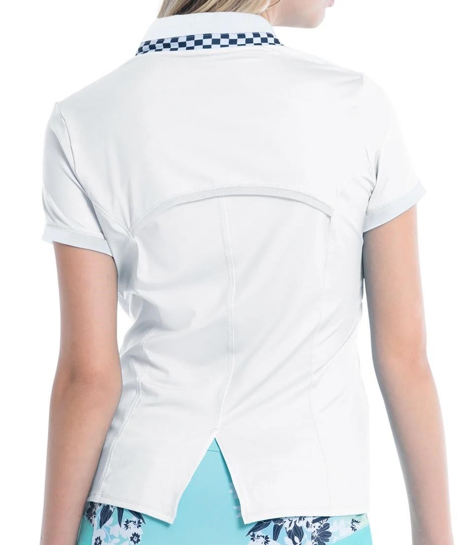 Lucky in Love Geo Mod Notch Damen Poloshirt, weiss