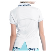 Lucky in Love Geo Mod Notch Damen Poloshirt, weiss