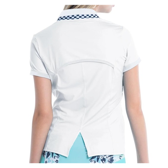 Lucky in Love Geo Mod Notch Damen Poloshirt, weiss