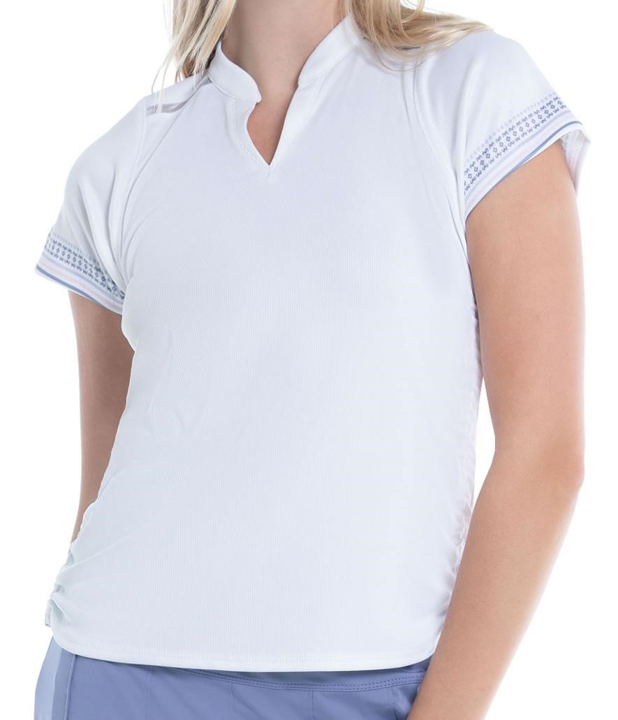 Lucky in Love Stripe Damen Poloshirt, weiss