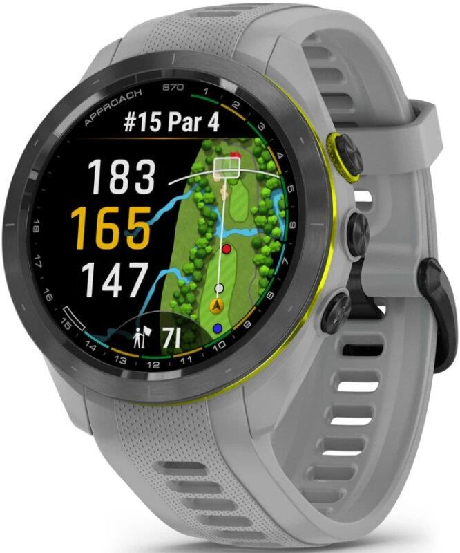 Garmin Approach S70 42 mm GPS-Uhr, Keramiklünette Schwarz/Silikonarmband Pulvergrau