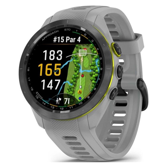 Garmin Approach S70 42 mm GPS-Uhr, Keramiklünette Schwarz/Silikonarmband Pulvergrau