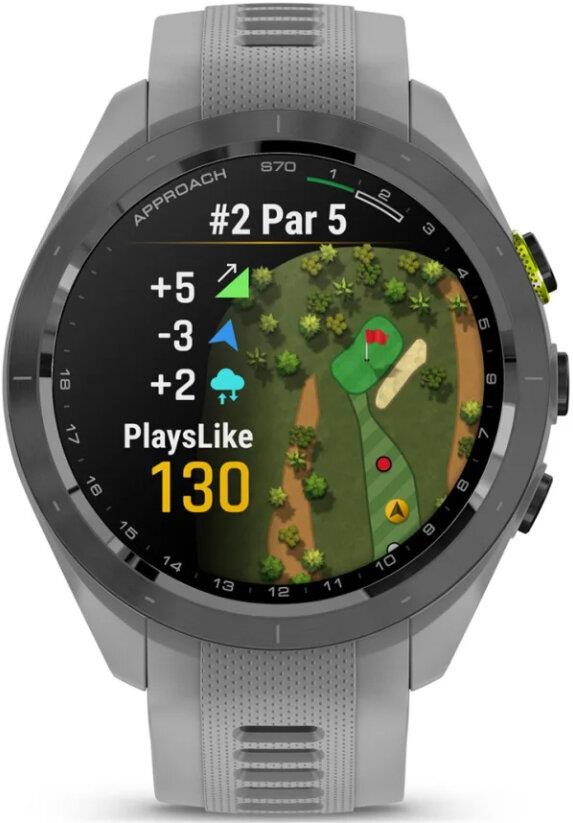 Garmin Approach S70 42 mm GPS-Uhr, Keramiklünette Schwarz/Silikonarmband Pulvergrau