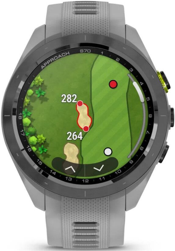 Garmin Approach S70 42 mm GPS-Uhr, Keramiklünette Schwarz/Silikonarmband Pulvergrau