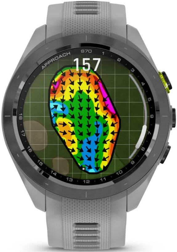 Garmin Approach S70 42 mm GPS-Uhr, Keramiklünette Schwarz/Silikonarmband Pulvergrau