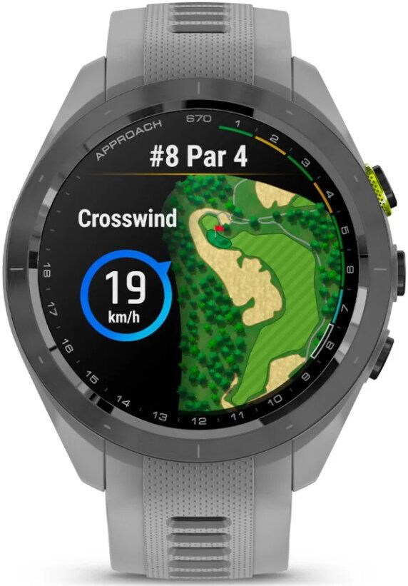 Garmin Approach S70 42 mm GPS-Uhr, Keramiklünette Schwarz/Silikonarmband Pulvergrau