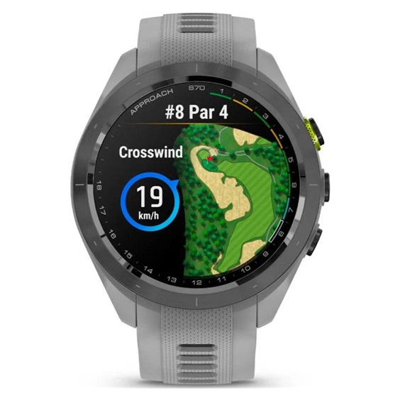 Garmin Approach S70 42 mm GPS-Uhr, Keramiklünette Schwarz/Silikonarmband Pulvergrau