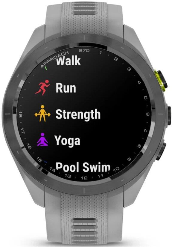 Garmin Approach S70 42 mm GPS-Uhr, Keramiklünette Schwarz/Silikonarmband Pulvergrau