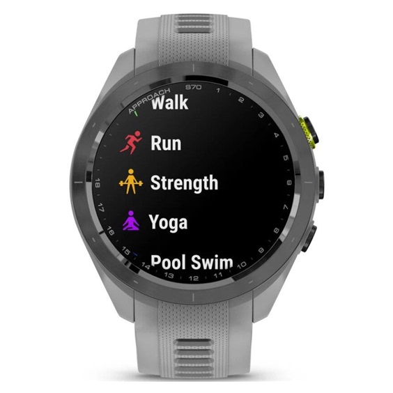 Garmin Approach S70 42 mm GPS-Uhr, Keramiklünette Schwarz/Silikonarmband Pulvergrau