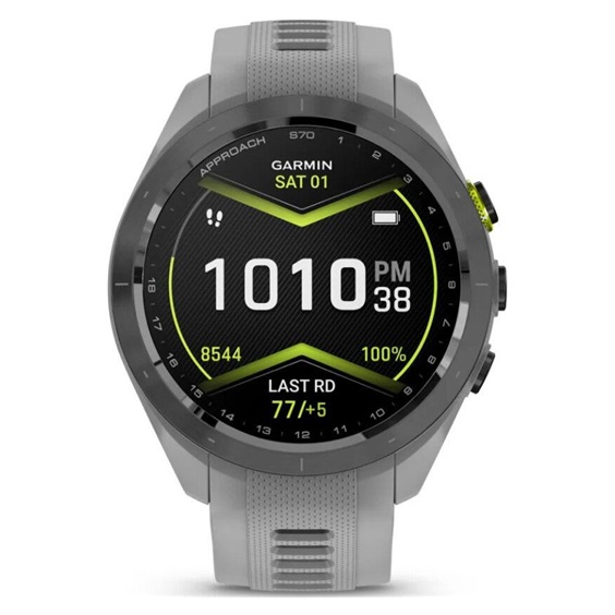 Garmin Approach S70 42 mm GPS-Uhr, Keramiklünette Schwarz/Silikonarmband Pulvergrau