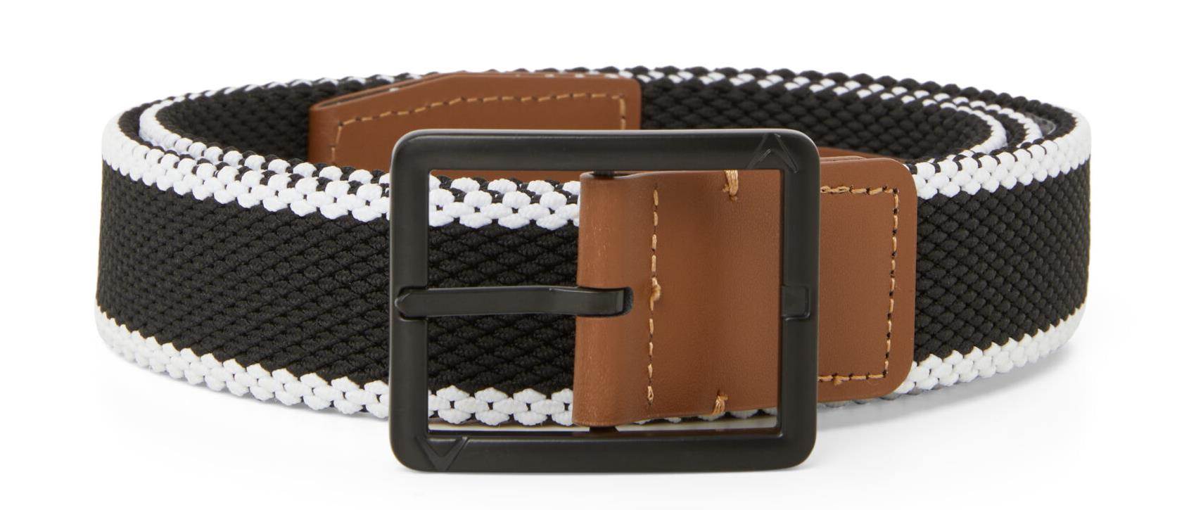 Callaway Striped Stretch Braided Herren Gürtel, schwarz/weiss