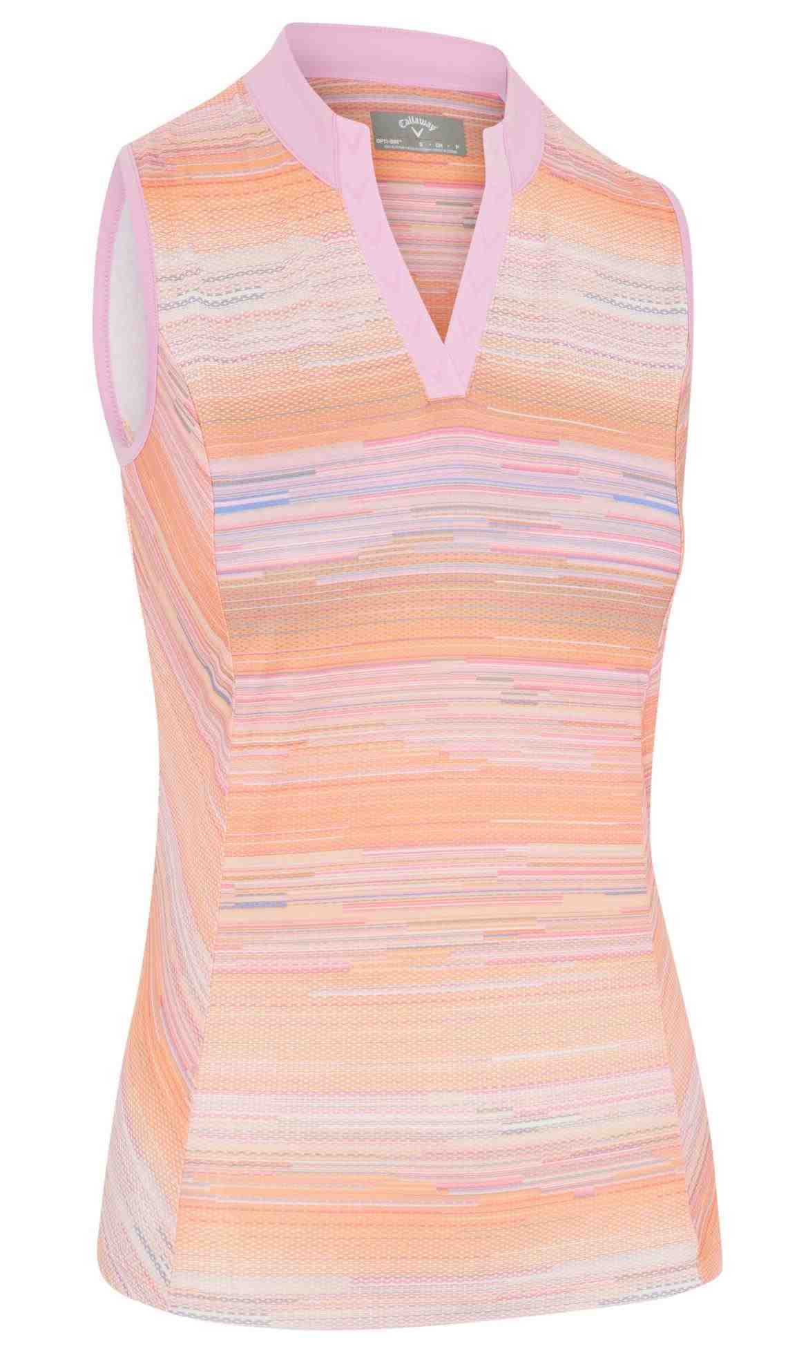 Callaway Striped Sleeveless Damen Poloshirt, papaya