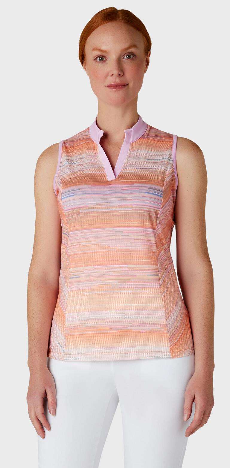 Callaway Striped Sleeveless Damen Poloshirt, papaya