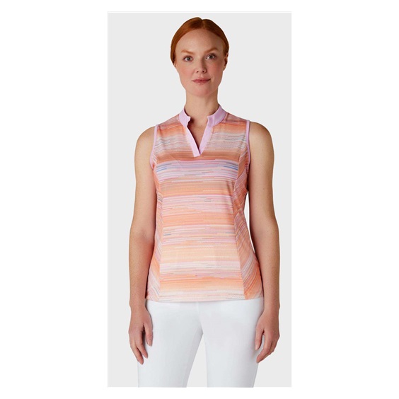 Callaway Striped Sleeveless Damen Poloshirt, papaya