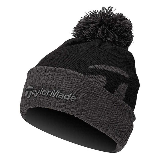 TaylorMade Bobble Beanie Herren Wintermütze, schwarz