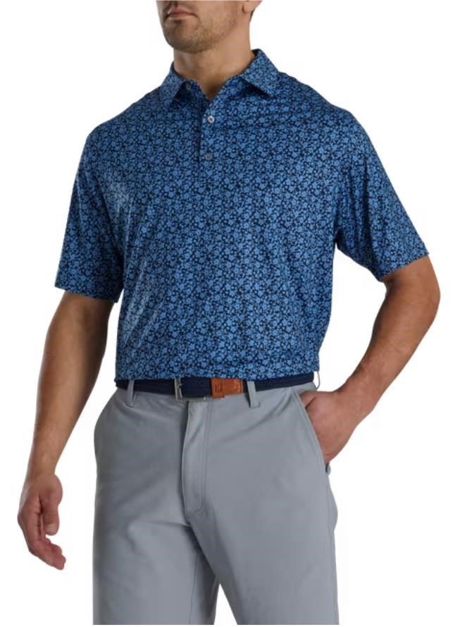 FootJoy Raker Print Lisle Herren Poloshirt, dunkelblau