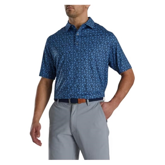 FootJoy Raker Print Lisle Herren Poloshirt, dunkelblau