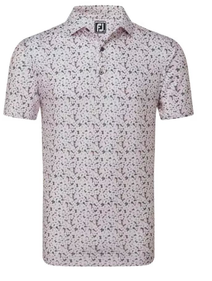 FootJoy Primrose Print Self Collar Lisle Herren Poloshirt, hellrosa