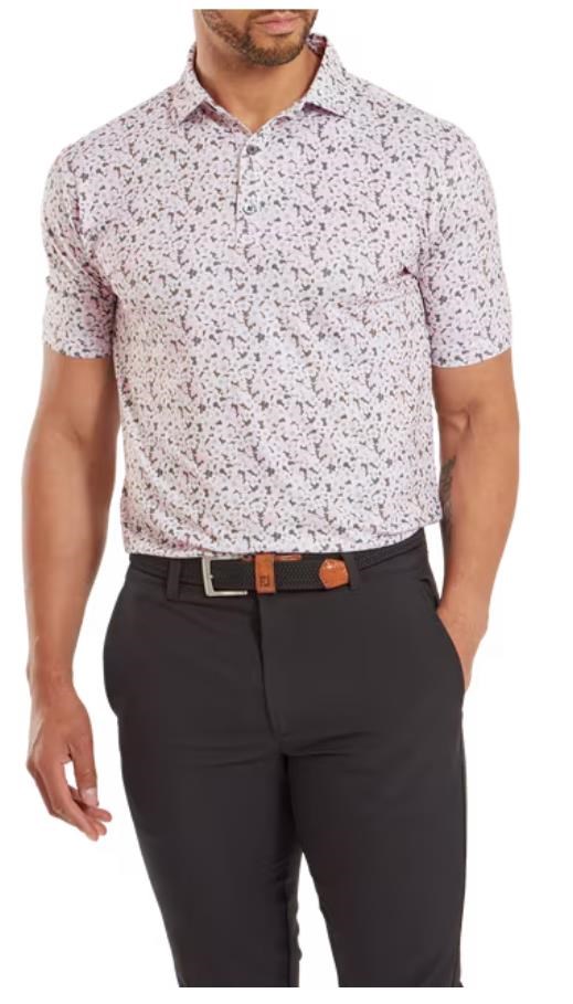 FootJoy Primrose Print Self Collar Lisle Herren Poloshirt, hellrosa