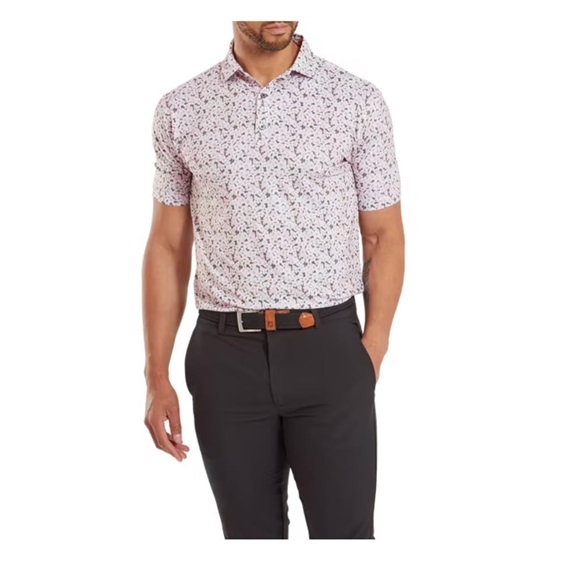 FootJoy Primrose Print Self Collar Lisle Herren Poloshirt, hellrosa
