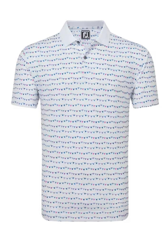 FootJoy FootJoy Flag Banner Print Lisle Herren Poloshirt, weiss