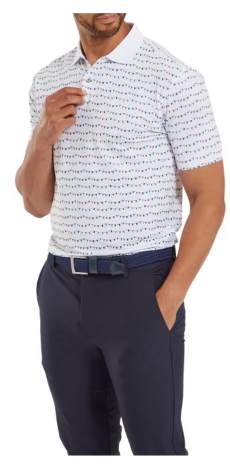 FootJoy FootJoy Flag Banner Print Lisle Herren Poloshirt, weiss