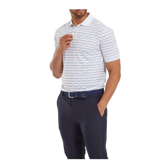 FootJoy FootJoy Flag Banner Print Lisle Herren Poloshirt, weiss