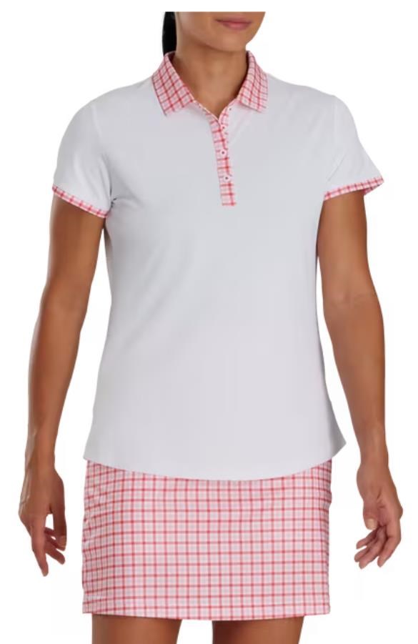 FootJoy Gingham Trim Damen Poloshirt, weiss