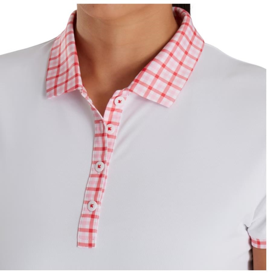 FootJoy Gingham Trim Damen Poloshirt, weiss