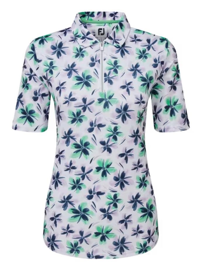 FootJoy 1/2 Sleeve Floral Print Lisle Damen Poloshirt, lila/grün/dunkelblau
