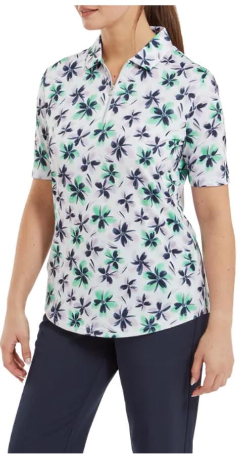 FootJoy 1/2 Sleeve Floral Print Lisle Damen Poloshirt, lila/grün/dunkelblau