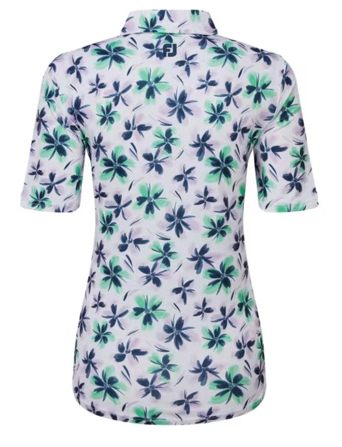 FootJoy 1/2 Sleeve Floral Print Lisle Damen Poloshirt, lila/grün/dunkelblau