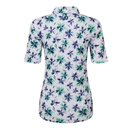 FootJoy 1/2 Sleeve Floral Print Lisle Damen Poloshirt, lila/grün/dunkelblau