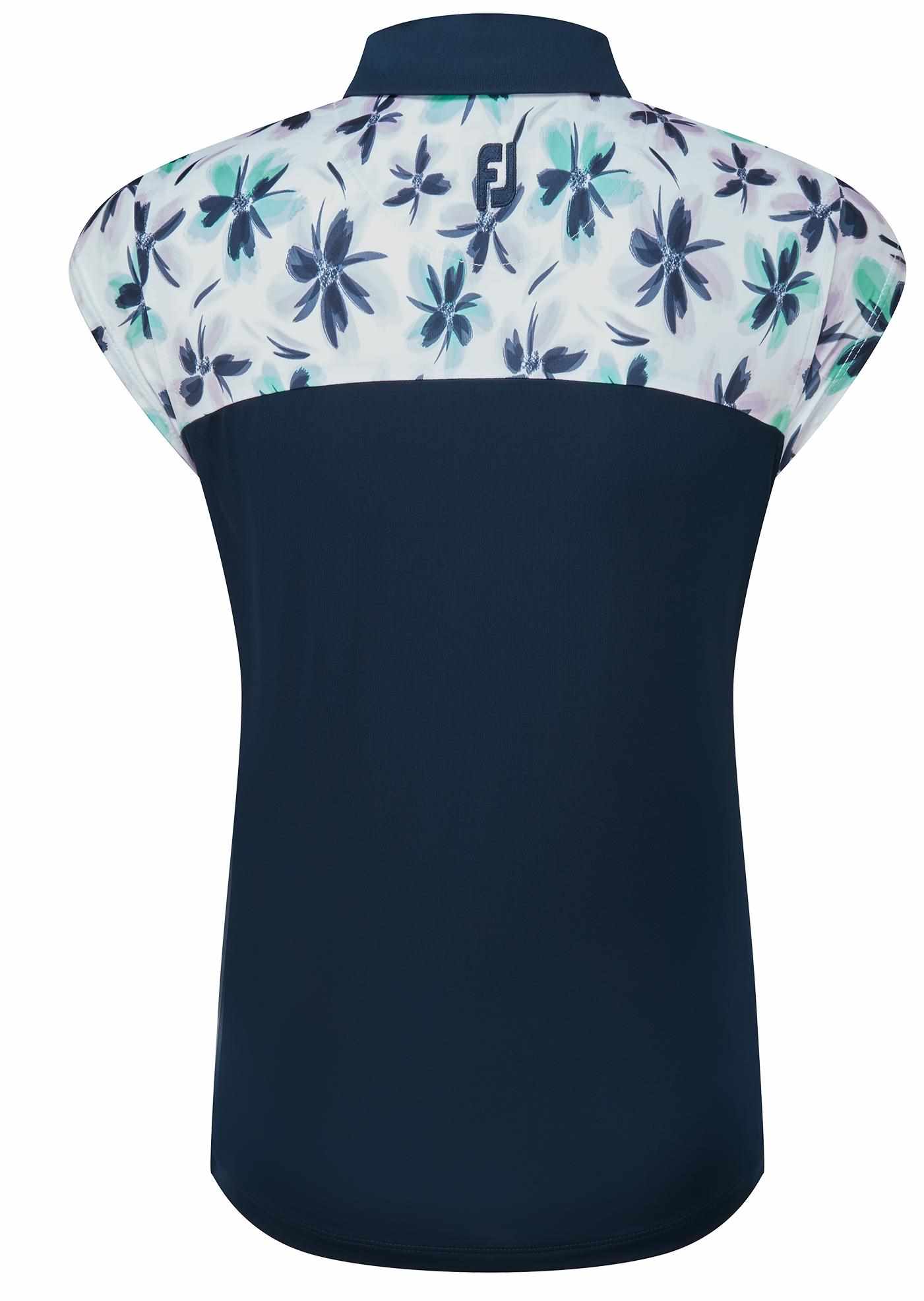 FootJoy Blocekd Floral Print Lisle Damen Poloshirt, dunkelblau
