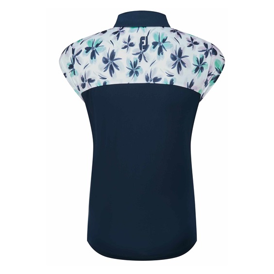 FootJoy Blocekd Floral Print Lisle Damen Poloshirt, dunkelblau