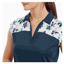 FootJoy Blocekd Floral Print Lisle Damen Poloshirt, dunkelblau