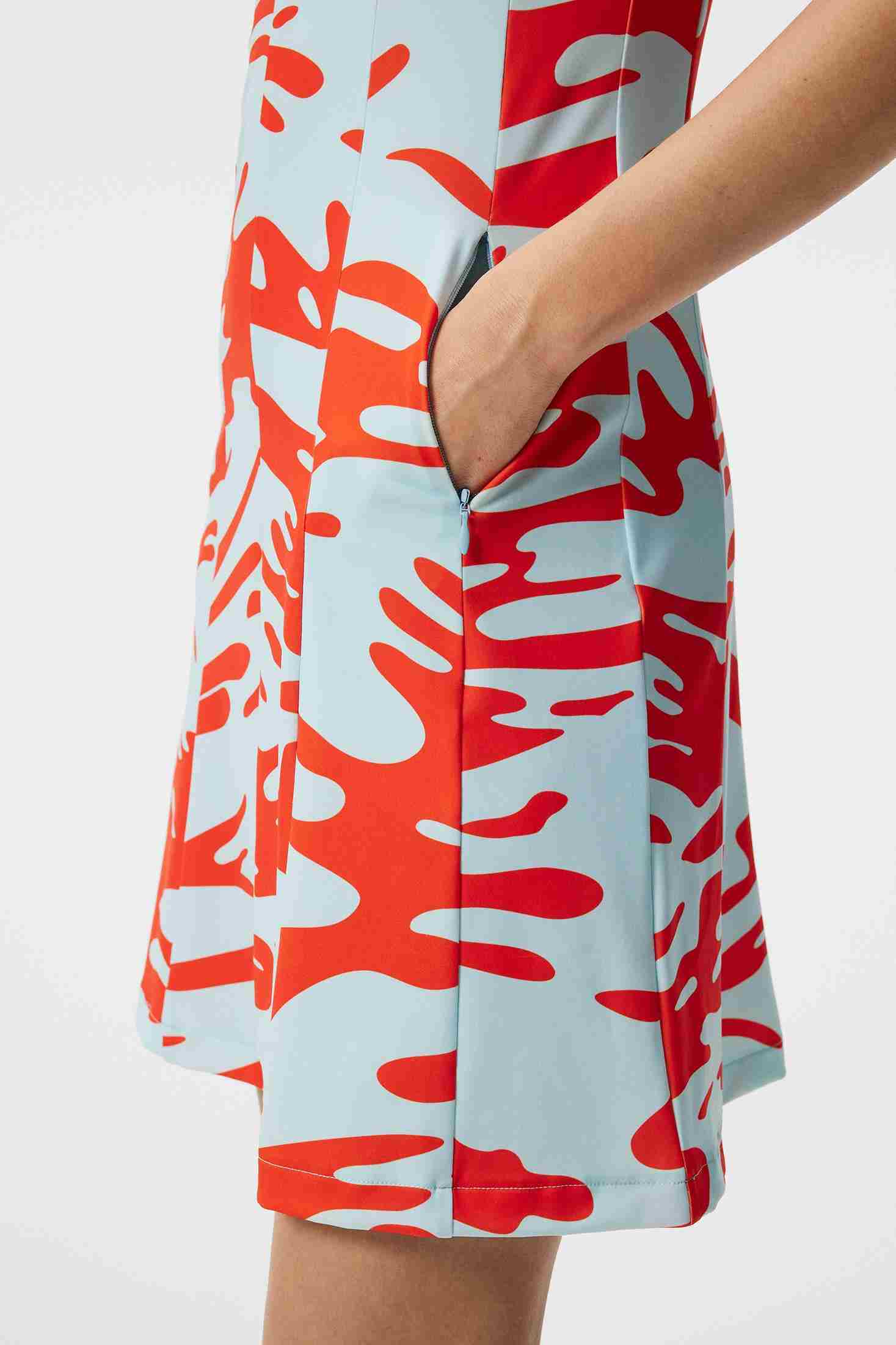 Robe De Golf J.Lindeberg Imprimé Jasmin, Neptune, Bleu/orange, Taille M, Neuve