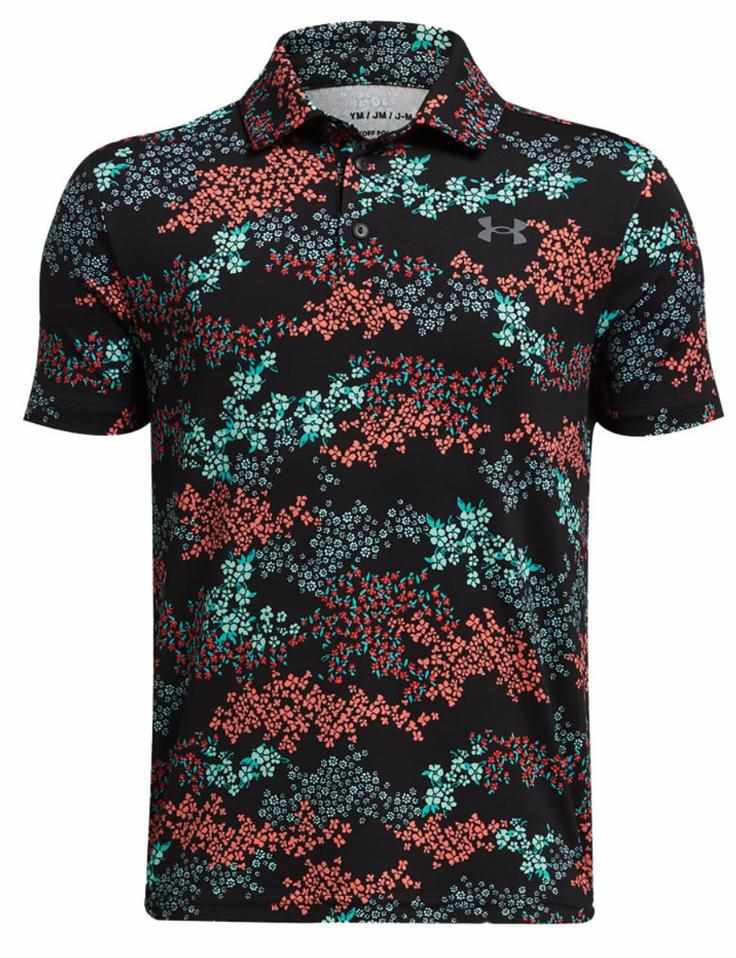 Under Armour Playoff Printed Junior Poloshirt, black/hydro teal