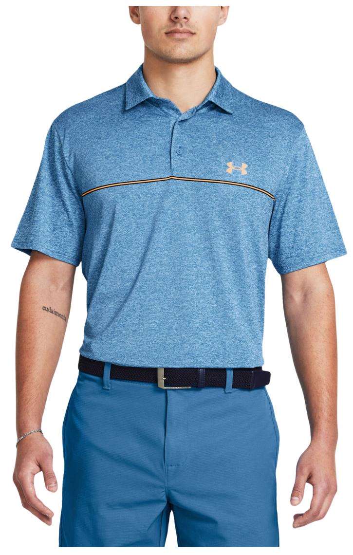 Under Armour Playoff 3.0 Printed Herren Poloshirt, photon blue/nova orange/midnight navy
