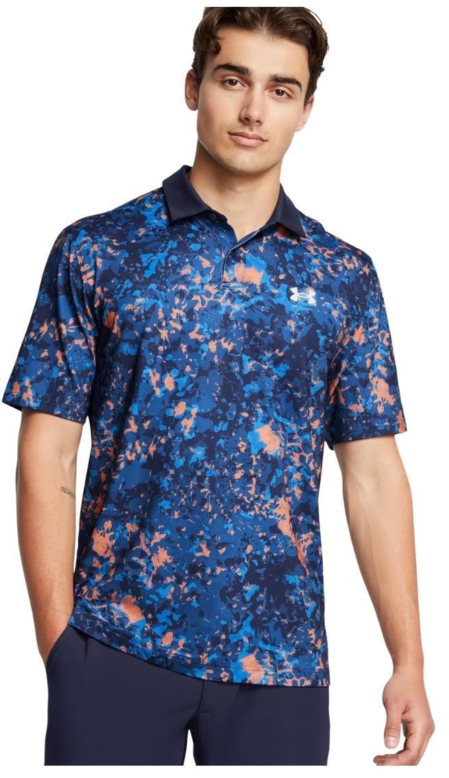 Under Armour T2G Printed Herren Poloshirt, flare orange/tech blue
