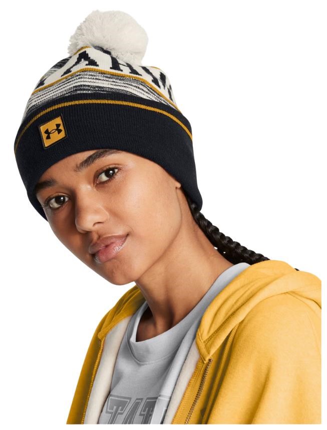 Under Armour Halftime Pom Beanie Wintermütze, summit white/golden yellow