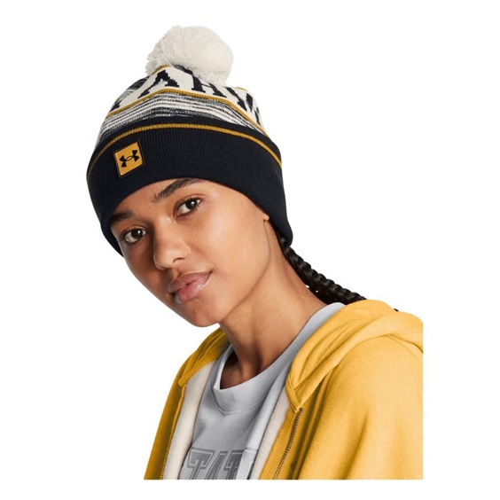 Under Armour Halftime Pom Beanie Wintermütze, summit white/golden yellow